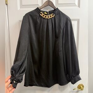 Elegant Black Blouse with Gold Chain Detail
